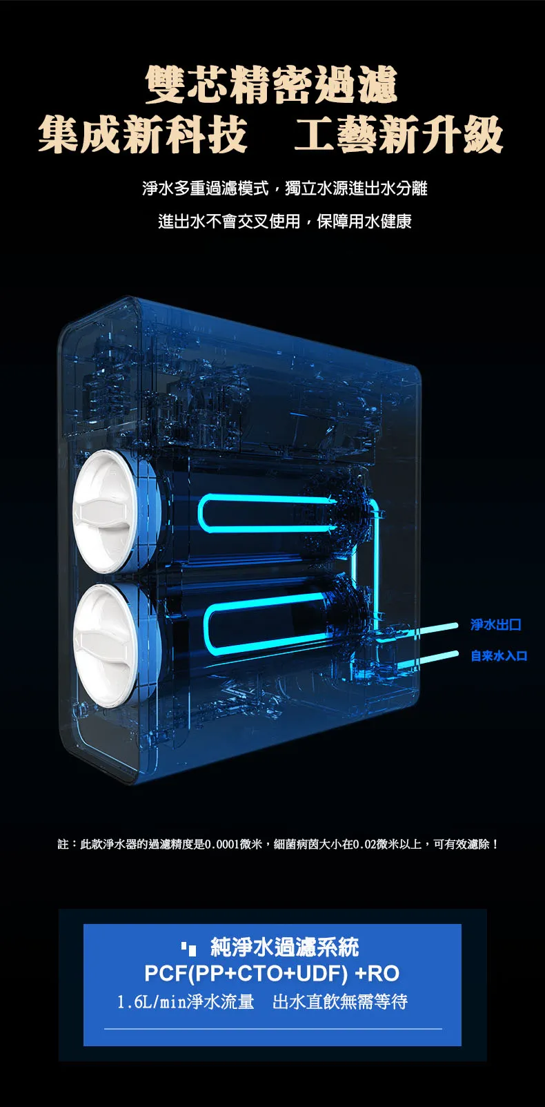 麥米亞/家樂水-RO逆滲透直飲機600G/直輸機/淨水器-雙濾芯精密過濾PCF(+CTO+UDF)+RO